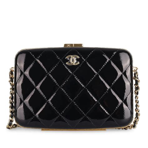 chanel black patent small clutch with chain